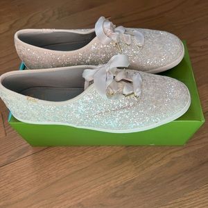 Kate Spade Keds Cream Glitter Lace up Sneakers